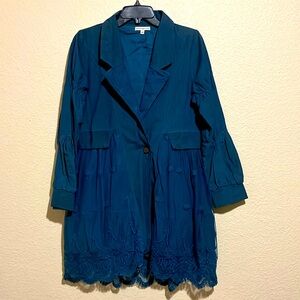 Crosstree Lane Dark Teal Corduroy and Lace Jacket - Size M